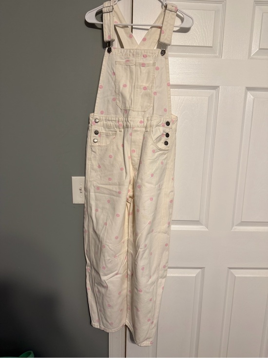 Vervet Pants - Cream Pink Polka Dot Overalls - Vervet
